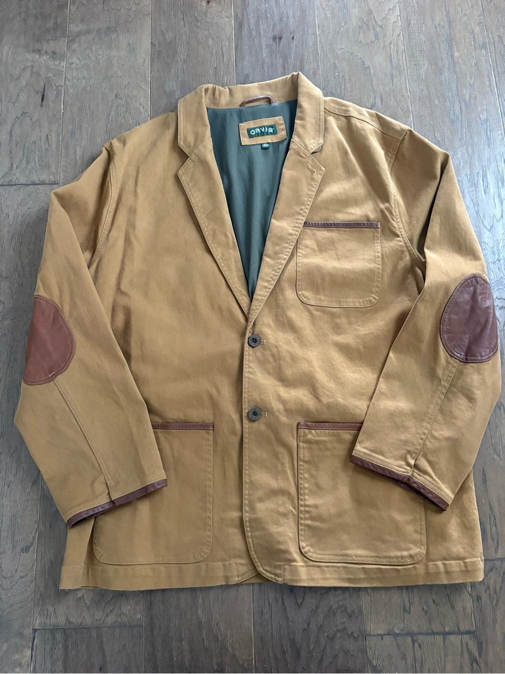 Orvis Tan Canvas Blazer with Brown Leather Trim